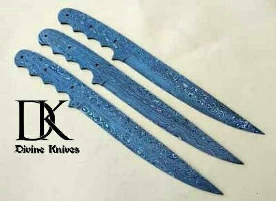 Custom Handmade Damascus Steel Full Tang Fillet Knives Blank Blades Lot of 3 Blades DK-0087