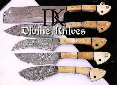 EST Custom Handmade Damascus Steel Beautiful 5Pcs. Kitch DK-0011