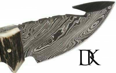 Damascus Steel Skinner Knife w/ Stag Handle and Gut Hook /Hunting Fixed Blade Knife DK-0021