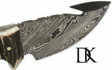 Load image into Gallery viewer, Damascus Steel Skinner Knife w/ Stag Handle and Gut Hook /Hunting Fixed Blade Knife DK-0021