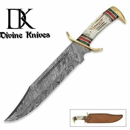 Custom Made Damascus Steel Hunting Bowie Knife / Fighting Knife / Practical Full Tang Knife DK-0024