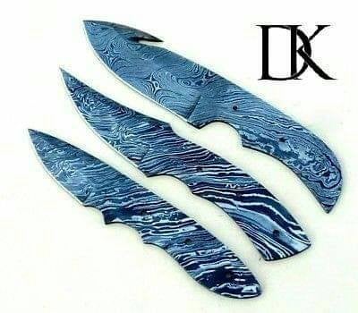 Handmade Damascus Steel Blank Blade Skinner Knife - Lot of 3/ For Knife Making DK-0031.