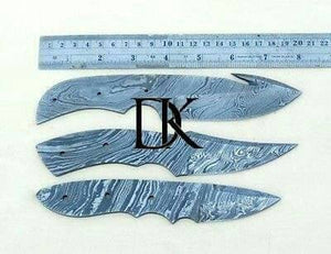 Handmade Damascus Steel Blank Blade Skinner Knife - Lot of 3/ For Knife Making DK-0031.