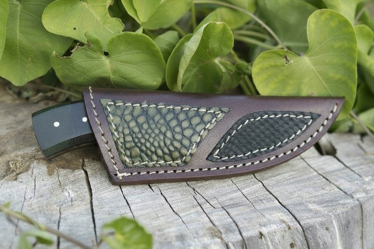 DK - 0080 Damascus Steel Skinner Knife With Beautiful green and black Micarta Handle and amazing Leather sheath . handmade Skinner Knife by JW SteelCrafts