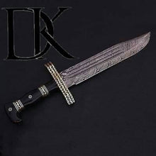 Load image into Gallery viewer, Handmade Damascus Steel Blade Bowie with Bull Horn Handle - Overall 18.5&quot; Inch DK-0040