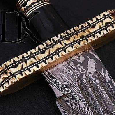 Handmade Damascus Steel Blade Bowie with Bull Horn Handle - Overall 18.5" Inch DK-0040