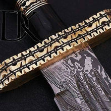 Load image into Gallery viewer, Handmade Damascus Steel Blade Bowie with Bull Horn Handle - Overall 18.5&quot; Inch DK-0040