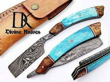 Load image into Gallery viewer, Custom Made Damascus Steel Straight Razor Knife / Shaving Razor DK-0059.