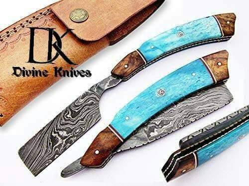Custom Made Damascus Steel Straight Razor Knife / Shaving Razor DK-0059.