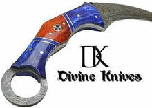 Load image into Gallery viewer, 8&quot; Skinner Damascus Blade Blue Horn Handle Hunting Knife with Sheath DK-0061