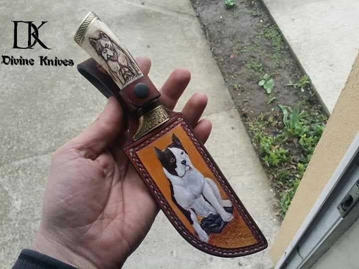 Damascus Steel Hunting knife / Pet Animal Lover Knife DK-0064