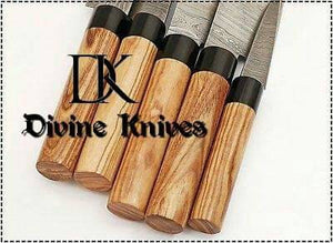 Custom Made Damascus Kitchen Knives 5pcs Set  with 5Pocket Case Roll Bag DK-0013