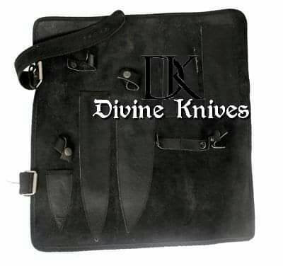 Custom Made Damascus Kitchen Knives 5pcs Set with 5Pocket Case Roll Bag DK-0013