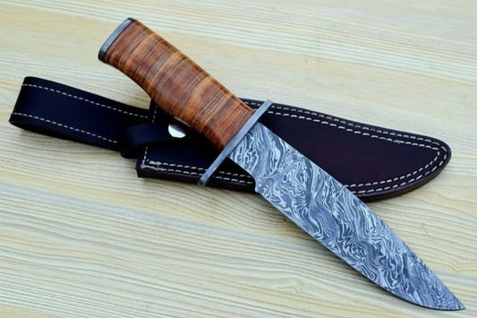 Custom Handmade Damascus Steel Bowie Knife With Leather Sheath/ Hunting Knife DK-0043