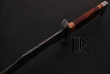 Load image into Gallery viewer, Damascus Knife Custom Handmade - 13.00 Inches Bowie Knife Rose Wood Handle/ Fighting Knife / Hunting Knife DK-0155