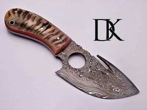 Custom Handmade Damascus Steel Gut Hook Skinner Knife With Leather Sheath/Fixed Blade/ Hunting Knife DK-0157