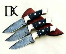 Load image into Gallery viewer, Handmade Damascus Steel Skinner Knife - Lot of 3/ Hunting Knives/Skinner Knives / Fixed Knives With Leather Sheaths DK-0161