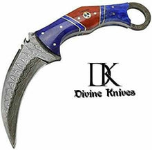 Load image into Gallery viewer, 8&quot; Skinner Damascus Blade Blue Horn Handle Hunting Knife with Sheath DK-0061