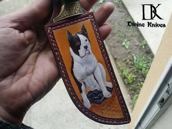 Damascus Steel Hunting knife / Pet Animal Lover Knife DK-0064