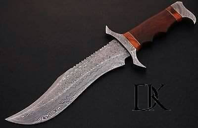 Damascus Knife Custom Handmade - 13.00 Inches Bowie Knife Rose Wood Handle/ Fighting Knife / Hunting Knife DK-0155