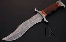 Load image into Gallery viewer, Damascus Knife Custom Handmade - 13.00 Inches Bowie Knife Rose Wood Handle/ Fighting Knife / Hunting Knife DK-0155