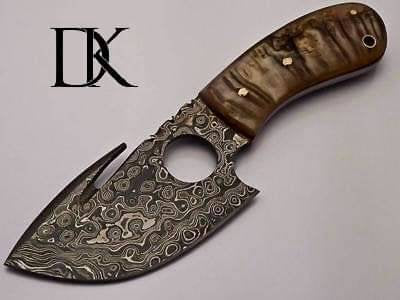 Custom Handmade Damascus Steel Gut Hook Skinner Knife With Leather Sheath/Fixed Blade/ Hunting Knife DK-0157