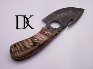 Custom Handmade Damascus Steel Gut Hook Skinner Knife With Leather Sheath/Fixed Blade/ Hunting Knife DK-0157