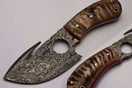 Custom Handmade Damascus Steel Gut Hook Skinner Knife With Leather Sheath/Fixed Blade/ Hunting Knife DK-0157