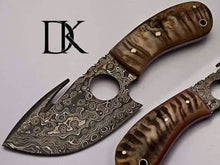 Load image into Gallery viewer, Custom Handmade Damascus Steel Gut Hook Skinner Knife With Leather Sheath/Fixed Blade/ Hunting Knife DK-0157