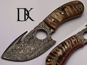 Custom Handmade Damascus Steel Gut Hook Skinner Knife With Leather Sheath/Fixed Blade/ Hunting Knife DK-0157