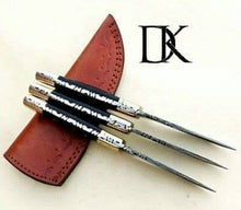 Load image into Gallery viewer, Handmade Damascus Steel Skinner Knife - Lot of 3/ Hunting Knives/Skinner Knives / Fixed Knives With Leather Sheaths DK-0161