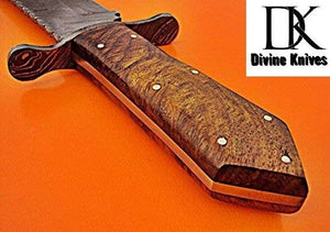 Custom Handmade 15.00 Inches Damascus Steel Bowie Knife – Exotic Rose Wood Handle with Damascus Steel Guard DK-172