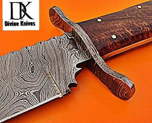 Custom Handmade 15.00 Inches Damascus Steel Bowie Knife – Exotic Rose Wood Handle with Damascus Steel Guard DK-172