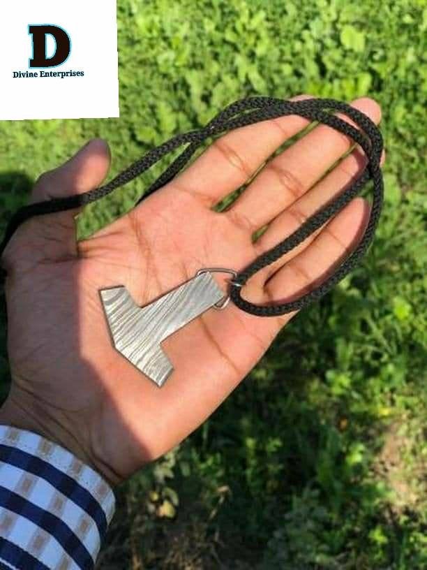 DE-0039 Custom Handmade Thor's Hammer Damascus Steel Pendant Locket Accessories/Perfect Gift