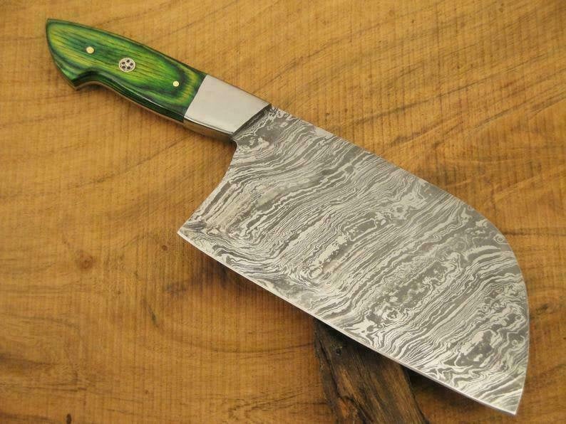 Damascus Steel Cleaver Large Heavy Duty 12" Long with Wood Scales, DK-0255