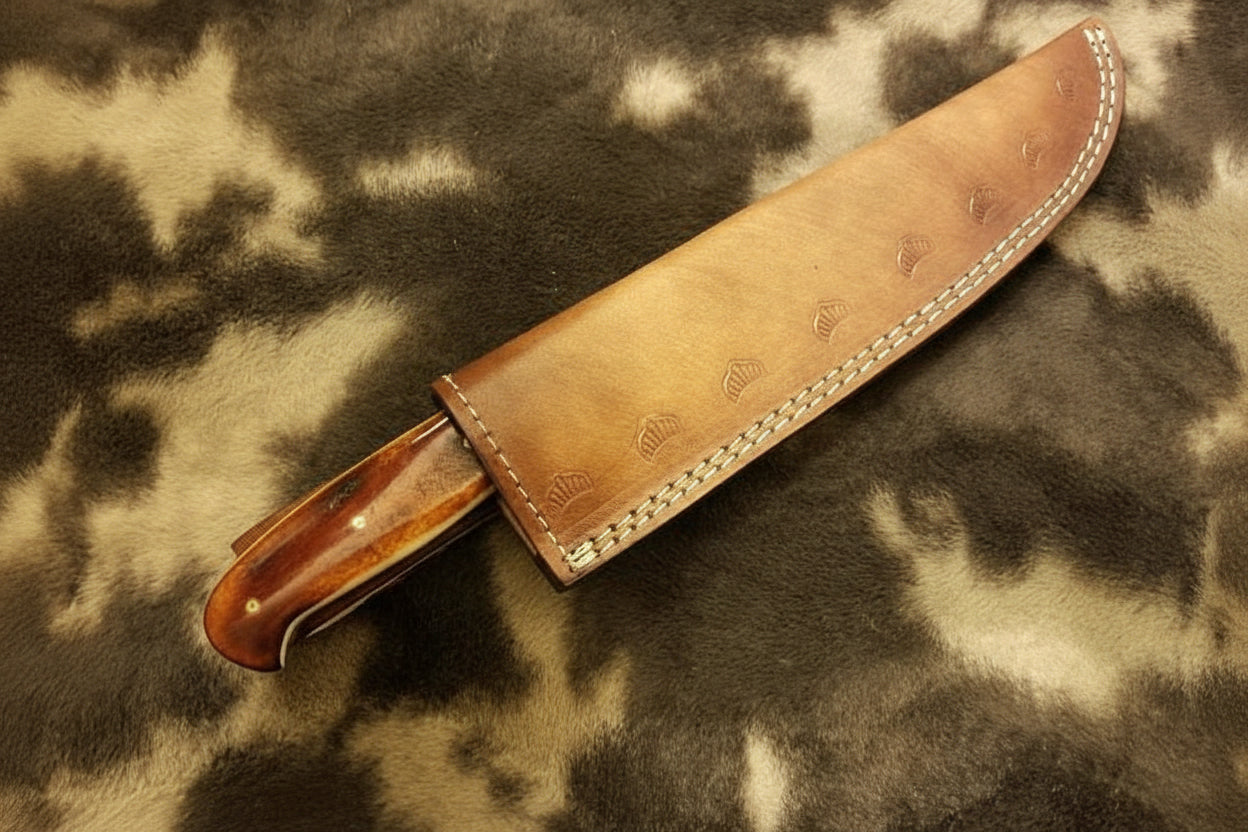 Kitchen Knife/ Chef Knife Damascus Blade with Burn bone & Brass Guard