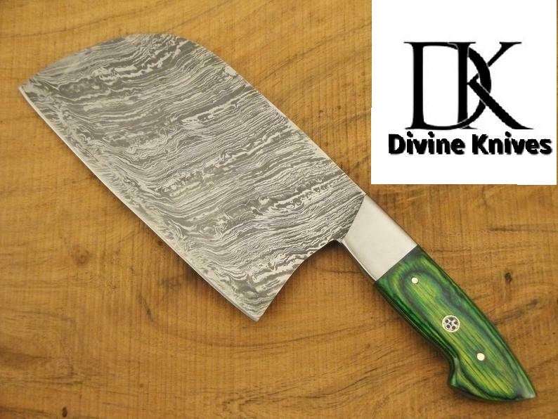 Damascus Steel Cleaver Large Heavy Duty 12" Long with Wood Scales, DK-0255