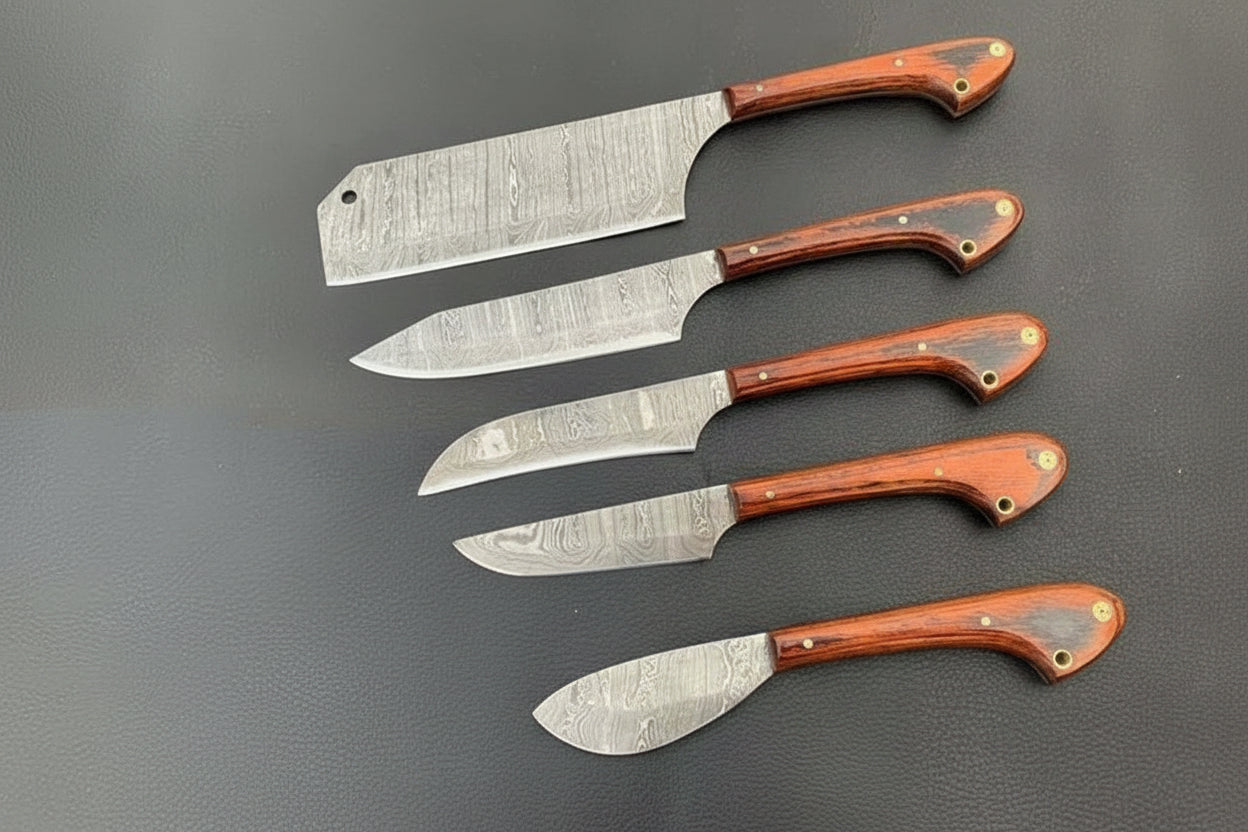 A Beautiful Newly Design Custom Made Damascus Steel Chef Knives Set DK-0393