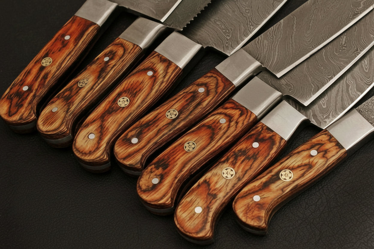 HANDMADE Damascus steel Blades kitchen knife chef knife 7 piece set