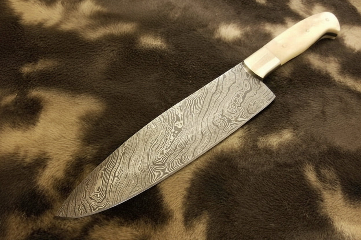 Kitchen Knife/ Chef Knife Damascus Blade with bone & Brass Guard Scale DK-0384