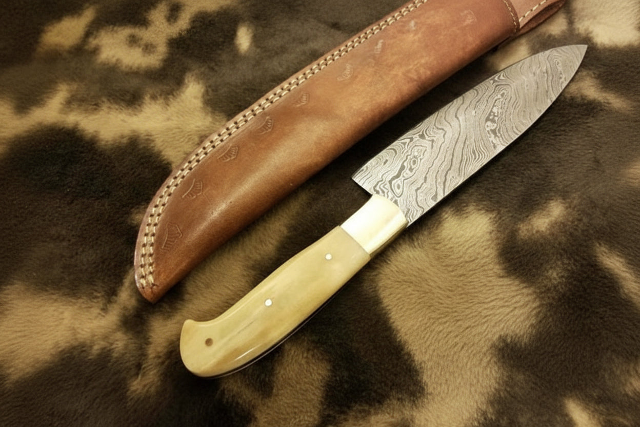 Kitchen Knife/ Chef Knife Damascus Blade with bone & Brass Guard Scale DK-0384