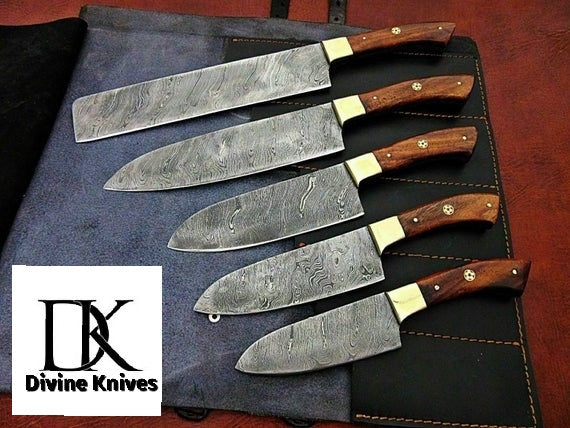 Hand Made Damascus Kitchen Set Hunting Knife With Wood Handle DK-0383