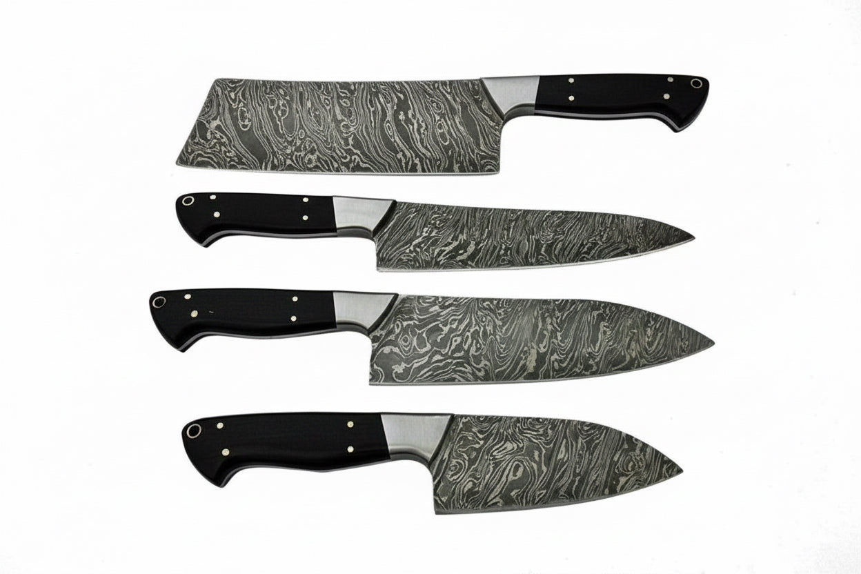 Custom Made Damascus Steel Chef Knife Set 4pcs with Lather Sheaths DK-0355