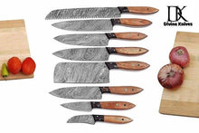 Load image into Gallery viewer, Handmade Damascus Steel Professional Kitchen Knives 8 pcs /Perfect Gift DK-0343