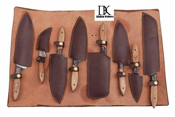Handmade Damascus Steel Professional Kitchen Knives 8 pcs /Perfect Gift DK-0343