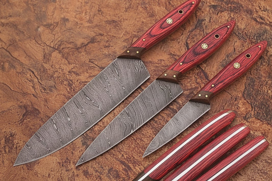 3 PIECES Custom Handmade Damascus steel Chef Knives SET DK-0323