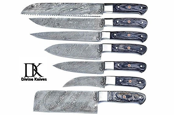 Damascus Knives, Sharp, Pakka wood Handle Professional Hammered Kitchen DK-0186
