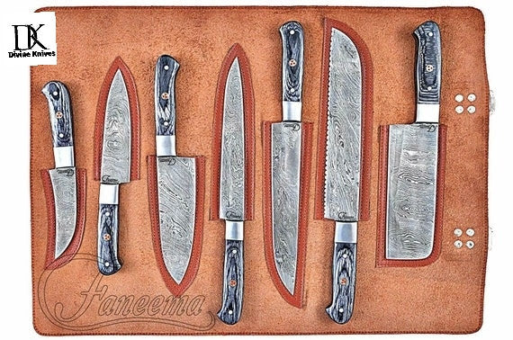 Damascus Knives, Sharp, Pakka wood Handle Professional Hammered Kitchen DK-0186