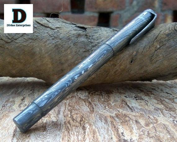 Damascus Knife Handmade - 05'' Damascus steel pen Parker ink filler DE-0081