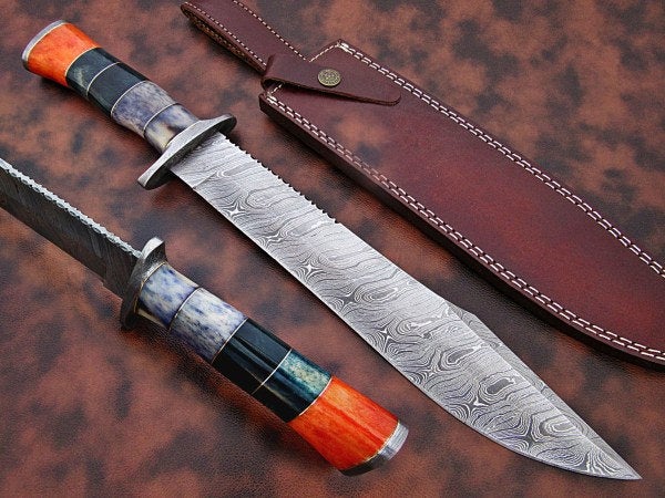 Custom Handmade Bowie Knife Damascus Steel | Hunting Knives DK-0439